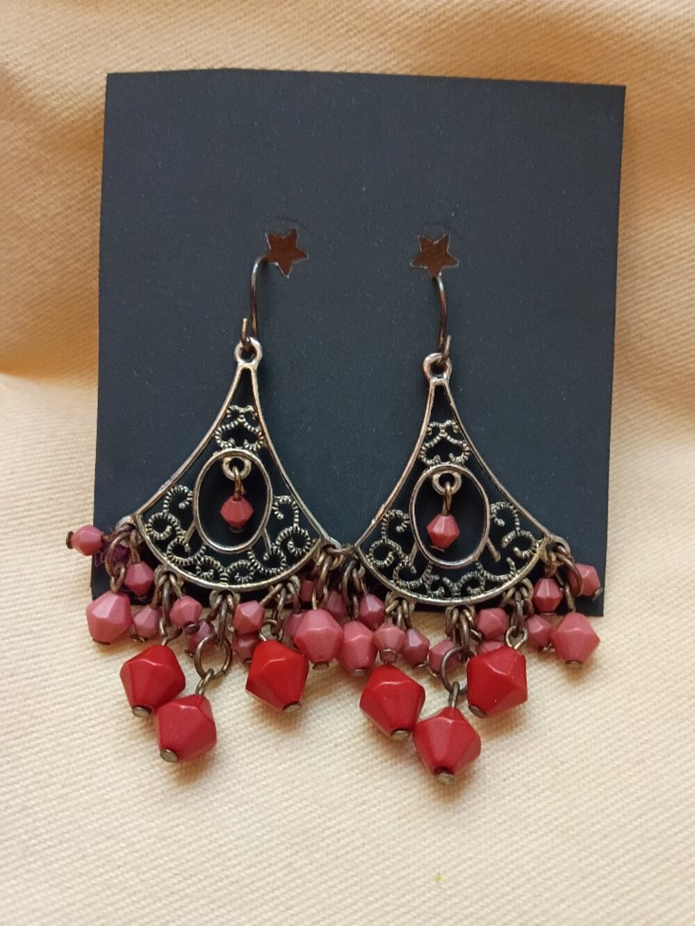Dangling Coral Pink Bead Earrings
